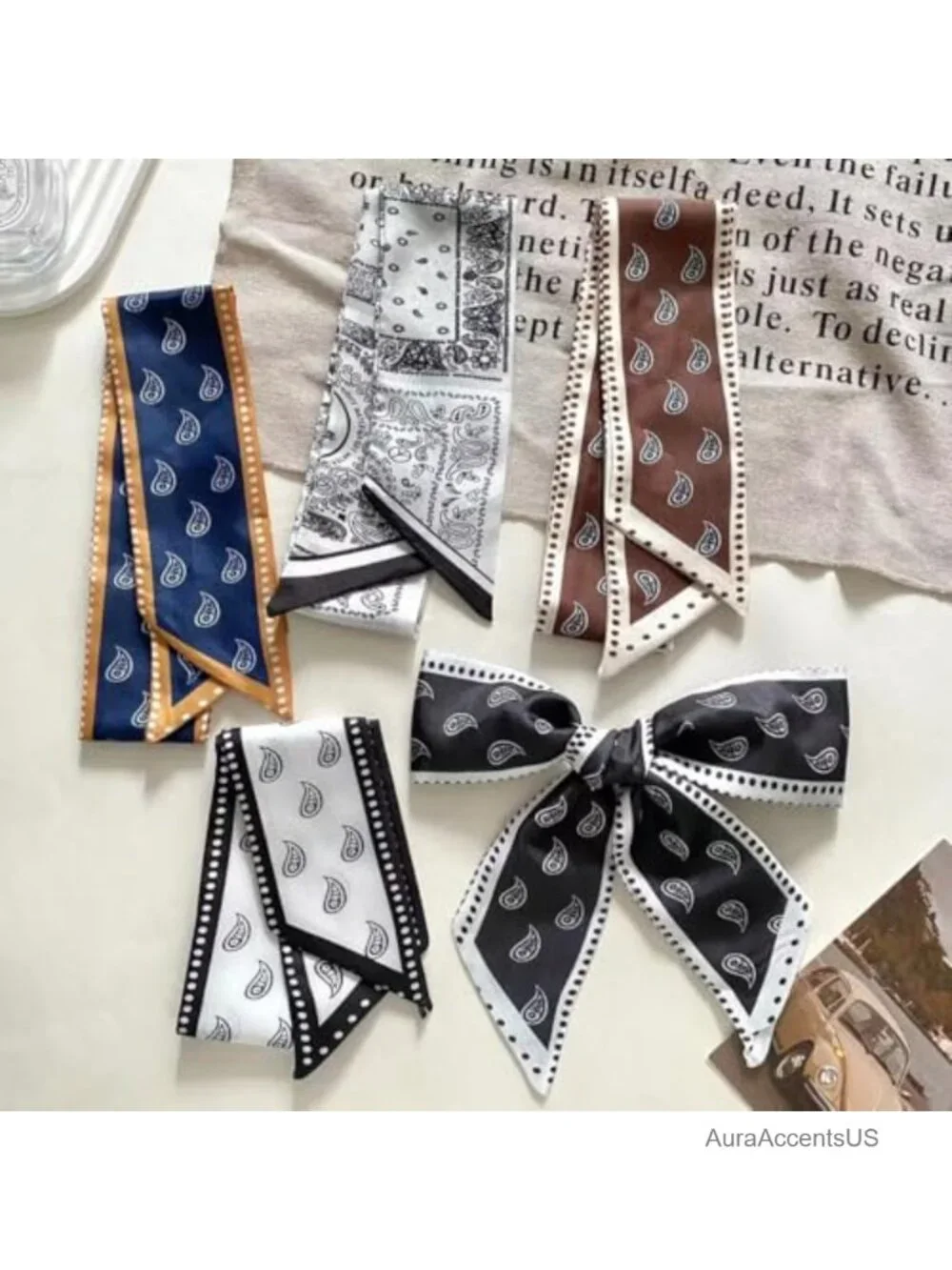 4 Pcs Silk Feel Fashion Scarves, Versatile Headband Neck Scarf Set